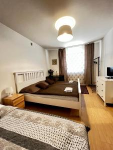 ein Schlafzimmer mit einem großen Bett und einem Fenster in der Unterkunft Penzion Sofi in Prag