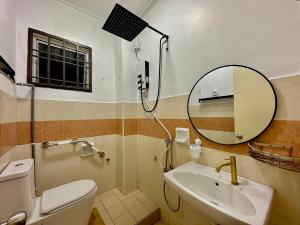 a bathroom with a sink and a mirror and a toilet at Homestay Mijanna in Johor Bahru