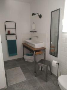 a bathroom with a sink and a mirror at Maison d'hôtes cosy & agréable à 5min du Futuroscope in Saint-Georges-lès-Baillargeaux
