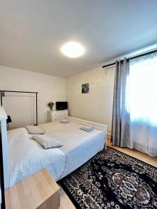 1 dormitorio con cama y ventana grande en Penzion Sofi, en Praga