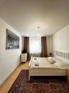 Un dormitorio con una cama grande y una ventana en Penzion Sofi, en Praga