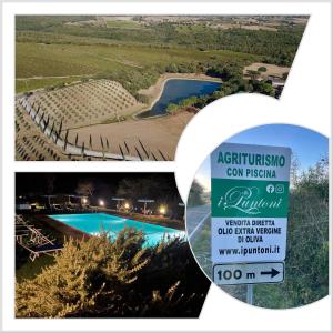 a collage of three pictures of a swimming pool at I Puntoni Agriturismo in Magliano in Toscana