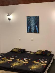 1 dormitorio con 1 cama con una pintura en la pared en Miracle Trail Kandy en Kandy