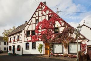 a house is covered in red ivy at Mählich Haus in Manderscheid