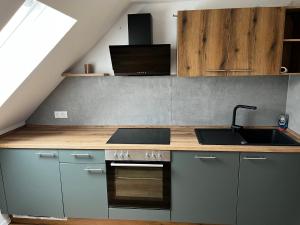 cocina con fregadero y fogones en Suite 3 SZ - Lichtenberg, en Salzgitter