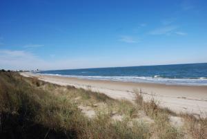 ein Sandstrand mit dem Meer im Hintergrund in der Unterkunft Beach Lovers Delight cottage in North Camellia Acres