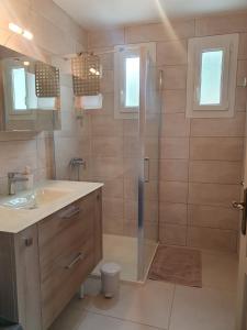 een badkamer met een douche en een wastafel bij Appartement F4 Le Milena in Saint-Paul-et-Valmalle