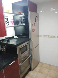 a kitchen with a refrigerator and a microwave at Camino de la Sierra Mascotas SI in La Zubia