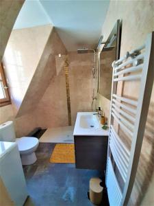 een badkamer met een wastafel en een toilet bij AUX VALLONS MELODIEUX in Thiézac