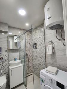e bagno con doccia, servizi igienici e lavandino. di Stan na dan Nova Varoš a Banja Luka