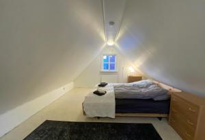 a bedroom with a bed and a window in a attic at Day Dream Mjostraeti 10a in Reykjavík
