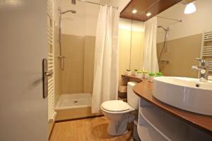 維拉爾－德朗的住宿－Joli studio & Belle Vue + wifi，浴室配有卫生间、盥洗盆和淋浴。