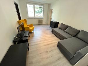 a living room with a couch and a chair at Free Wifi - Urban Oasis Rentals in Bratislava