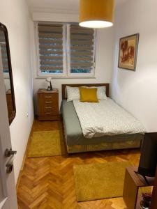 Schlafzimmer mit einem Bett und einem Fenster in der Unterkunft Martina Lux in Belgrad