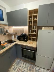 eine Küche mit einem weißen Kühlschrank und einer Spüle in der Unterkunft Martina Lux in Belgrad