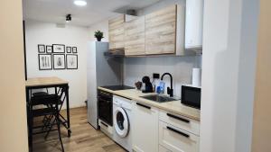 una cucina con lavandino e lavatrice di BOUTIQUE 1 Apartment AVE Centro Lleida a Lleida