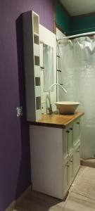 La salle de bains est pourvue d'un lavabo et d'un bol sur un comptoir. dans l'établissement Girasoles de Valdes, à Puerto Pirámides