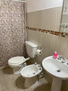 a bathroom with a toilet and a sink at Cabañas Llitulun in Alpa Corral