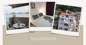 a collage of three pictures of a hotel room at Apartment Antun - Adriatic coast retreat in Blace