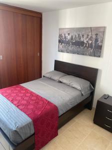 サバネタにあるLa Sabanaのベッドルーム1室(赤い毛布付きのベッド1台付)