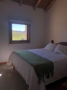 sypialnia z dużym łóżkiem i oknem w obiekcie Casa de campo w mieście Rivera