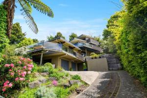 a house with a pathway leading up to it at Tironui Lake Tarawera in Lake Tarawera