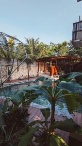 a swimming pool in a resort with a plant at Bot&aring;nica Tulum in Tulum