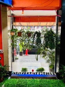 a view of a garden with potted plants in a courtyard at Smart Budget Hotel - Klang in Klang