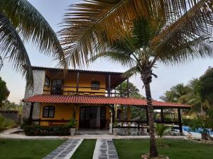 a house with a palm tree in front of it at Casa do paiva in Cabo de Santo Agostinho