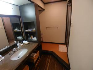 a bathroom with a sink and a mirror at Kasuga Hotel in Nara