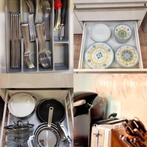 a drawer with dishes and utensils in a kitchen at Brand New Luxury Private Pool Villa Amber - 5 mins walk to #Sapphire Beach in East End