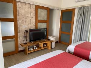 Pokój z telewizorem i 2 łóżkami w obiekcie Lin Qi in my heart Villa w mieście Dongshi