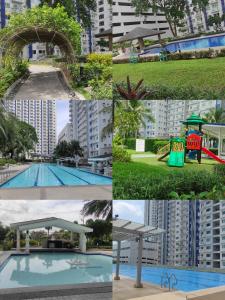 un collage de photos d'une piscine et de bâtiments dans l'établissement City View 19th floor Fern at Grass Residences, à Manille