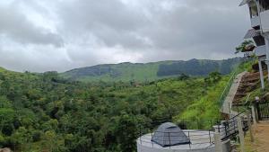 a room with a view of a valley with mountains at chaithanya wellness centre in Vagamon
