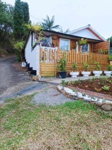 a house with a fence and a yard at Lepetitcoinenchante in Saint-Louis