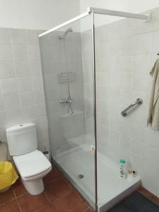 a bathroom with a shower and a toilet at CASA LA TAHONILLA in Tías