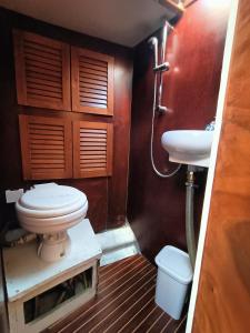 a bathroom with a toilet and a sink at Barca a vela BREEZE in Formia