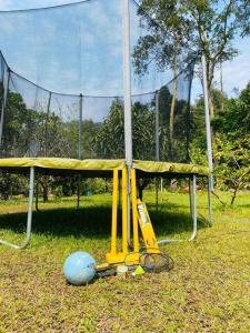 una red con una pelota de fútbol y una pelota en Zerai private villa wayanad, en Vythiri