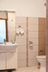 een badkamer met een wastafel en een toilet bij Holiday apartment in Seget Vranjica with sea view, terrace, WiFi, washing machine 5181-2 in Seget Vranjica