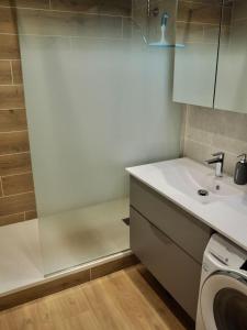 un bagno con lavandino e lavatrice di Appart T3 + parking 5 min de la plage a Le Touquet-Paris-Plage Altre 8 foto