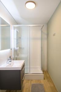 a bathroom with a sink and a shower at Apartments & Rooms Darrer in Poreč