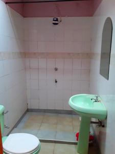 a bathroom with a green sink and a toilet at New Kitisuru D in Nairobi