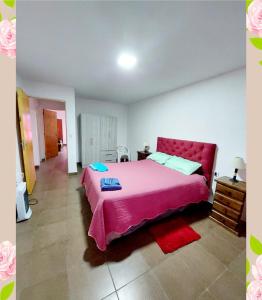 ein Schlafzimmer mit einem großen rosa Bett in einem Zimmer in der Unterkunft Villa Emoción in Chilecito