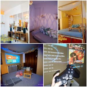 a collage of pictures of a room with a video game controller at La Casă Dulce Staycation in Imus