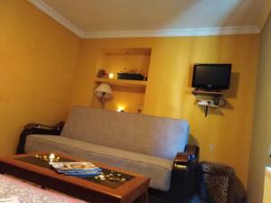 a living room with a couch and a tv at Vila Zlatibor in Zlatibor