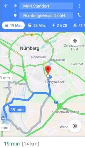 Capture d'écran d'une carte Google avec un marqueur dans l'établissement Near Messe and Playmobil Funpark between Nürnberg and Schwabach , Free parking , Netflix , 24h Self Check-in, à Schwabach