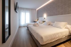 ein Hotelzimmer mit 2 Betten und einem TV in der Unterkunft PRINCIPE DE VERGARA ROOMS Lujo en el centro de Logroño in Logroño
