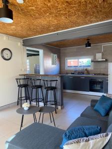 ein Wohnzimmer mit einem Sofa und einer Küche in der Unterkunft Ti kaz Tata du sud Sauvage in Saint-Joseph