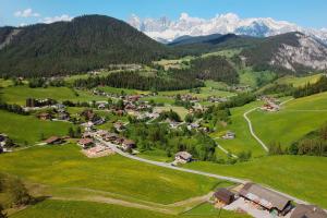 an aerial view of a small village in the mountains at Apartment Bachweg in Forstau