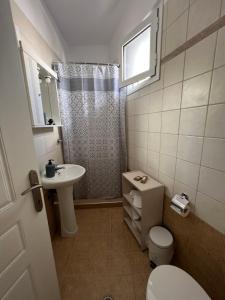 a small bathroom with a toilet and a sink at Stergios_Apartments 02 in Kozani